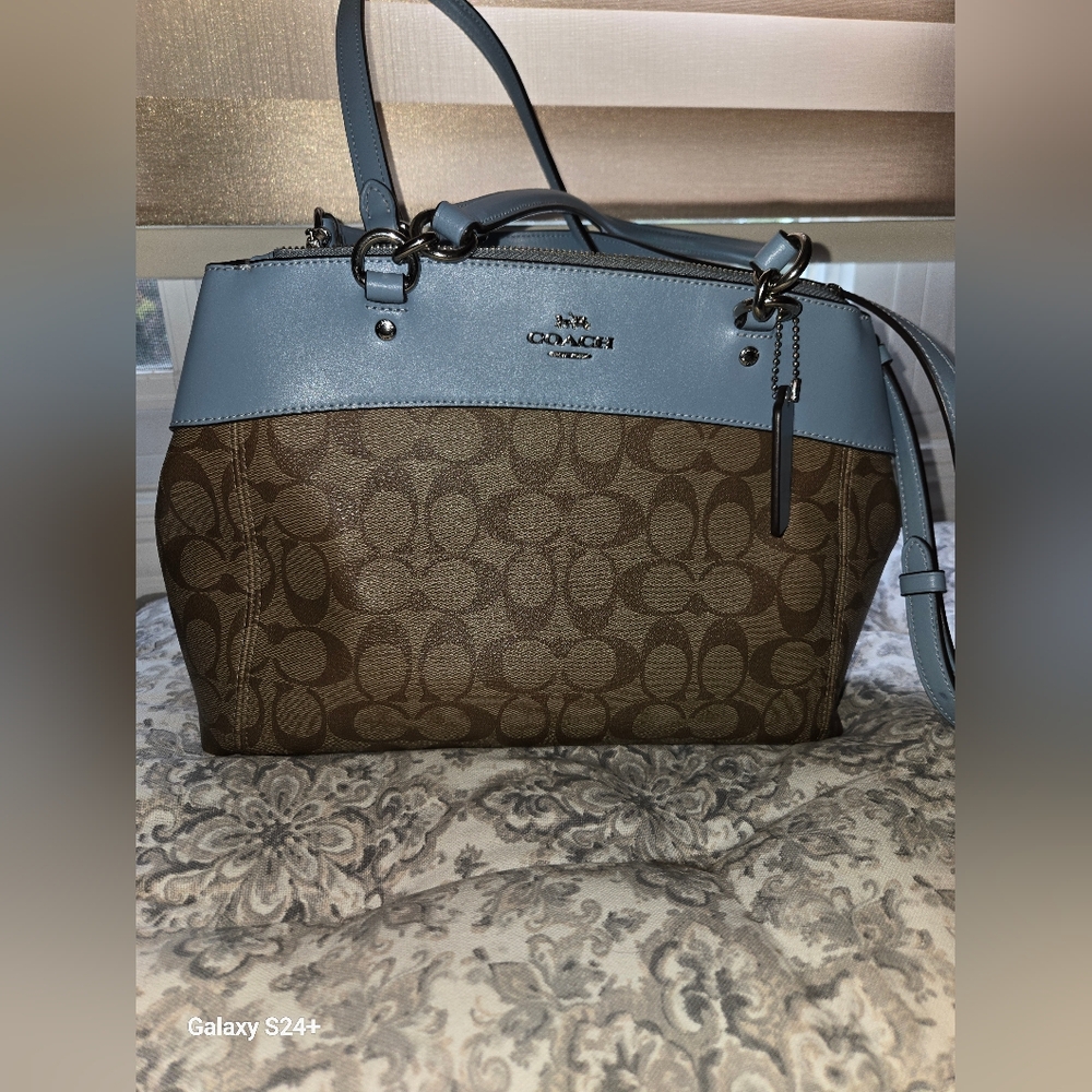 Coach Blue and Brown Satchel with Signature Monogram